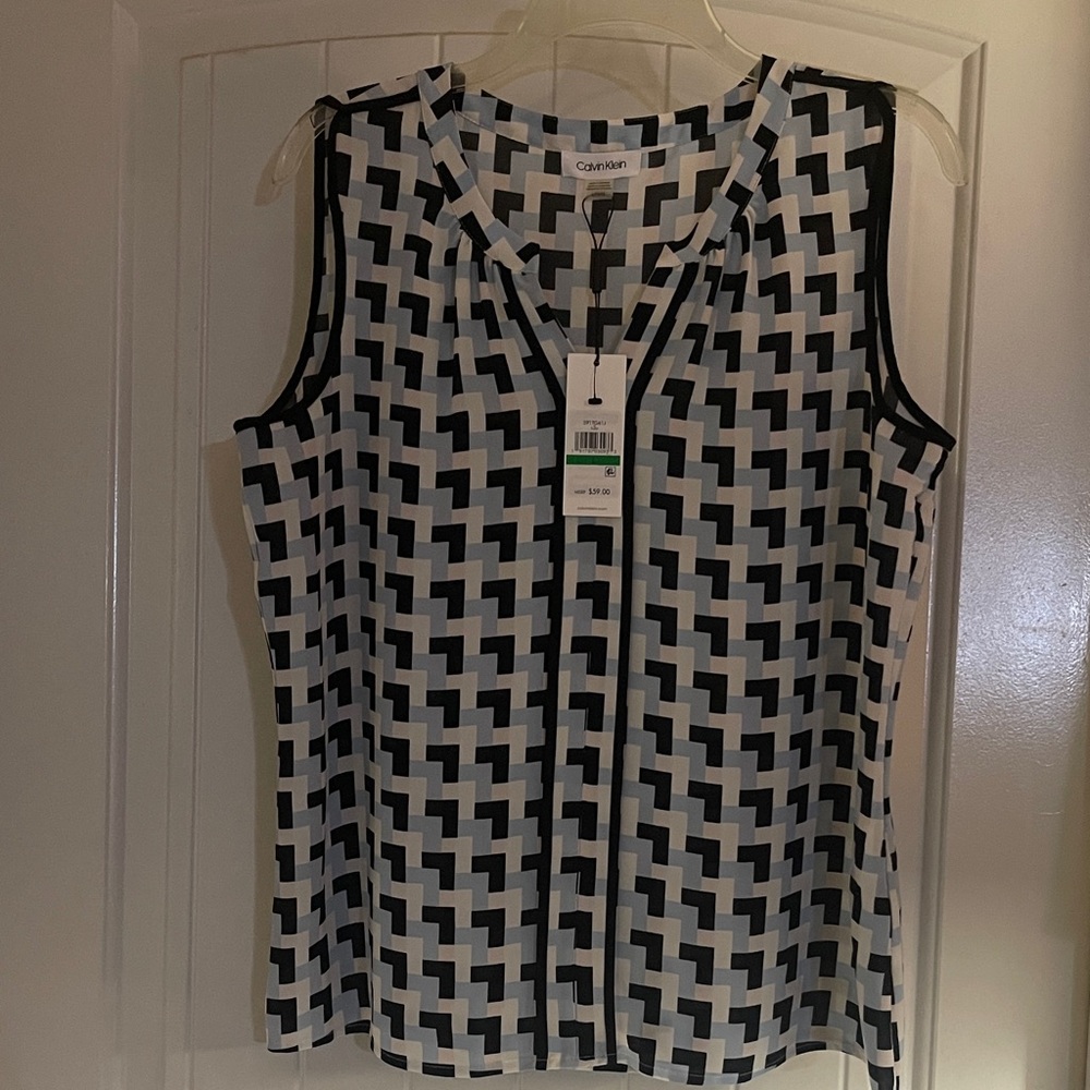 Calvin Klein Monochrome Geometric Sleeveless Blouse size large